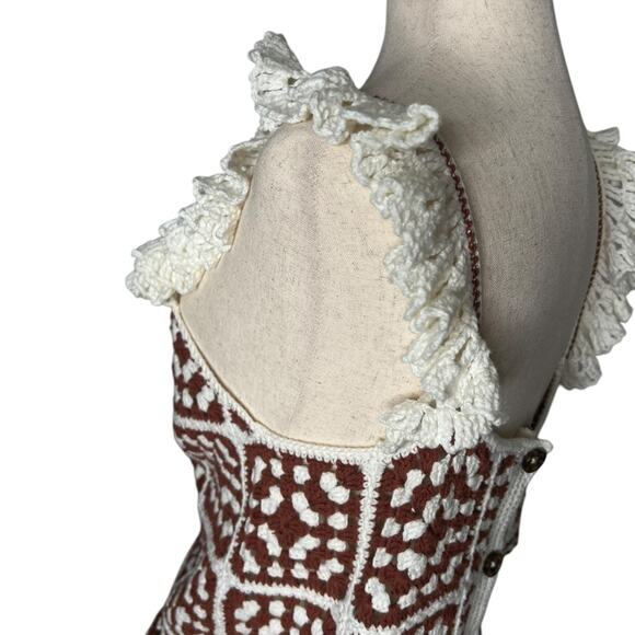 *NWOT Marine Layer Brown Cream Archive Cora Ruffle Crochet Tank Top – Sz S - Picture 8 of 13